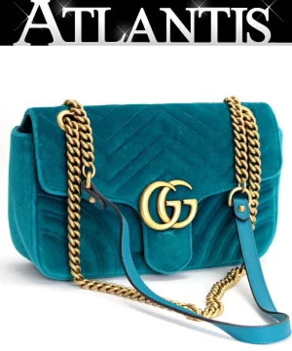 Gucci GG Marmont Quilted Chain Shoulder Bag Velour Velvet Green